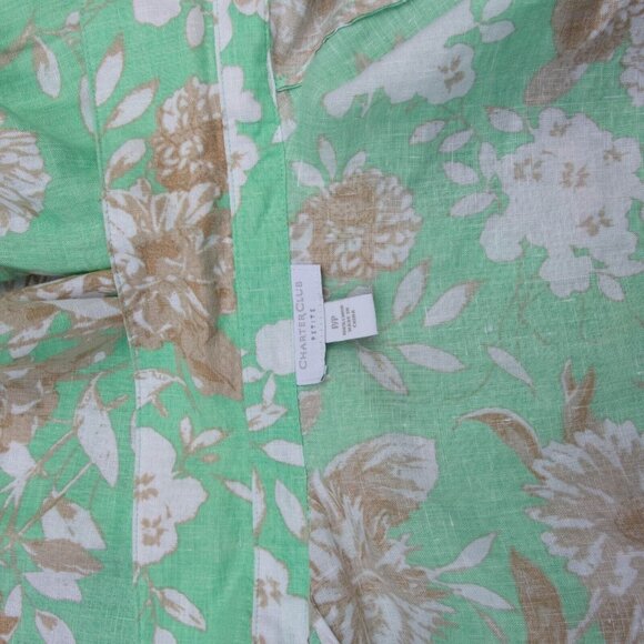 Charter Club Women P/P Tunic Shirt Linen Floral Green Button Up Roll Tab Sleeves - Picture 8 of 9